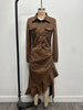 Women's Long Shirt Dress, Button Front, Long Sleeves and Asymmetric Split Hem