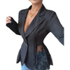 Women's A-Shaped Solid Color Polyester Blazer with Polo Collar Sleeveless One Button and Splicing for Spring Celebrity Style in Black