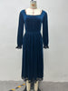 Women's Velvet-Style Evening Dress, Square Neck, Lace Trim and Long Sleeves