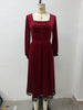 Women's Velvet-Style Evening Dress, Square Neck, Lace Trim and Long Sleeves