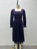 Women's Velvet-Style Evening Dress, Square Neck, Lace Trim and Long Sleeves