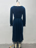 Women's Velvet-Style Evening Dress, Square Neck, Lace Trim and Long Sleeves