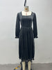 Women's Velvet-Style Evening Dress, Square Neck, Lace Trim and Long Sleeves