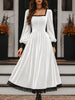 Women's Velvet-Style Evening Dress, Square Neck, Lace Trim and Long Sleeves
