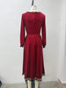 Women's Velvet-Style Evening Dress, Square Neck, Lace Trim and Long Sleeves