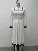 Women's Velvet-Style Evening Dress, Square Neck, Lace Trim and Long Sleeves