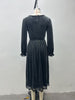 Women's Velvet-Style Evening Dress, Square Neck, Lace Trim and Long Sleeves