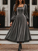 Women's Velvet-Style Evening Dress, Square Neck, Lace Trim and Long Sleeves