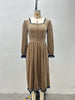 Women's Velvet-Style Evening Dress, Square Neck, Lace Trim and Long Sleeves