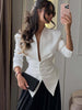 Women's Single-Breasted Collarless Polyester Solid Color Asymmetrical Long Sleeve Blazer Jacket for Office in Brown Black White