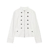 Women's Slim Fit Stand Collar Long Sleeve Zipper Polyester Blazer with Buttons European American Style for Summer in White Black Khaki