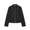 Women's Slim Fit Stand Collar Long Sleeve Zipper Polyester Blazer with Buttons European American Style for Summer in White Black Khaki