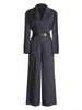 Women's Long Sleeve Polyester Pants with Folds and Stripes for Casual Office Style in Elegant Loose Fit