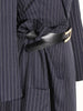 Women's Long Sleeve Polyester Pants with Folds and Stripes for Casual Office Style in Elegant Loose Fit