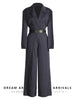 Women's Long Sleeve Polyester Pants with Folds and Stripes for Casual Office Style in Elegant Loose Fit