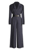 Women's Long Sleeve Polyester Pants with Folds and Stripes for Casual Office Style in Elegant Loose Fit