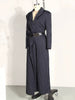 Women's Long Sleeve Polyester Pants with Folds and Stripes for Casual Office Style in Elegant Loose Fit