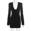 Women's V-Neck Pullover Polyester Solid Color Long Sleeve Suit Style Dress for Formal Occasions in Black
