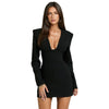 Women's V-Neck Pullover Polyester Solid Color Long Sleeve Suit Style Dress for Formal Occasions in Black