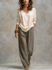 Women's Loose Fit Long Sleeve Round Neck Solid Color Polyester Casual Pants for Everyday Wear in Black Red