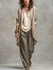 Women's Loose Fit Long Sleeve Round Neck Solid Color Polyester Casual Pants for Everyday Wear in Black Red