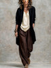 Women's Loose Fit Long Sleeve Round Neck Solid Color Polyester Casual Pants for Everyday Wear in Black Red