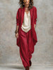 Women's Loose Fit Long Sleeve Round Neck Solid Color Polyester Casual Pants for Everyday Wear in Black Red
