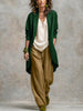 Women's Loose Fit Long Sleeve Round Neck Solid Color Polyester Casual Pants for Everyday Wear in Black Red