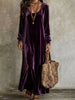 Women's Velvet-Style Long Dress, Long Sleeves and Flowing Silhouette