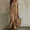 Women's Velvet-Style Long Dress, Long Sleeves and Flowing Silhouette