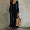 Women's Velvet-Style Long Dress, Long Sleeves and Flowing Silhouette