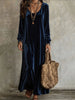 Women's Velvet-Style Long Dress, Long Sleeves and Flowing Silhouette