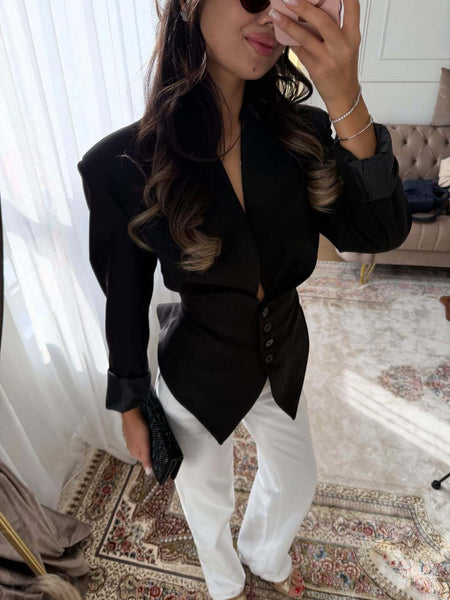 Women's Slim Fit Polyester Solid Color Suit Collar Long Sleeve Single Breasted Button Down Refined Style Jacket in White Black Pink Red