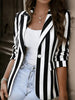 Women's Printed Blazer, Heart and Stripe Options, Lapel Collar and Single-Button Front
