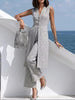 Women's Sleeveless Polyester Solid Color Shirt Collar Casual Office Pants for Work in Gray