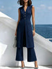 Women's Sleeveless Polyester Solid Color Shirt Collar Casual Office Pants for Work in Gray