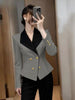 Women's Notched Lapel One Button Ice Silk Color Block Long Sleeve Office Blazer for Work Office