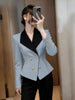 Women's Notched Lapel One Button Ice Silk Color Block Long Sleeve Office Blazer for Work Office
