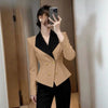 Women's Notched Lapel One Button Ice Silk Color Block Long Sleeve Office Blazer for Work Office