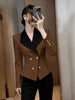 Women's Notched Lapel One Button Ice Silk Color Block Long Sleeve Office Blazer for Work Office