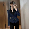Women's Notched Lapel One Button Ice Silk Color Block Long Sleeve Office Blazer for Work Office