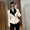 Women's Notched Lapel One Button Ice Silk Color Block Long Sleeve Office Blazer for Work Office
