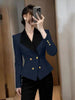 Women's Notched Lapel One Button Ice Silk Color Block Long Sleeve Office Blazer for Work Office
