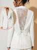 Women's Solid Color Polyester Suit Collar Long Sleeve Perspective Casual Office Office Jacket for Work in Black White