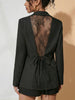 Women's Solid Color Polyester Suit Collar Long Sleeve Perspective Casual Office Office Jacket for Work in Black White