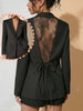 Women's Solid Color Polyester Suit Collar Long Sleeve Perspective Casual Office Office Jacket for Work in Black White