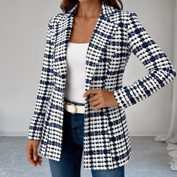 Women's Polyester 3D Effect Collar One Button Long Sleeve Cardigan with Pocket Office Style in Blue Red Gray