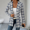 Women's Polyester 3D Effect Collar One Button Long Sleeve Cardigan with Pocket Office Style in Blue Red Gray