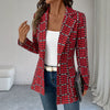 Women's Polyester 3D Effect Collar One Button Long Sleeve Cardigan with Pocket Office Style in Blue Red Gray