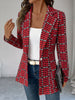 Women's Polyester 3D Effect Collar One Button Long Sleeve Cardigan with Pocket Office Style in Blue Red Gray